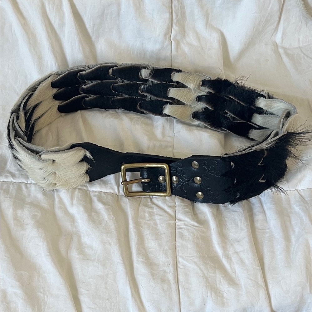 Vintage Black & White Cow Leather Waist Belt